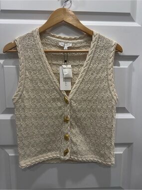 Line & Dot Cream Textured Knit Button Vest - NWT